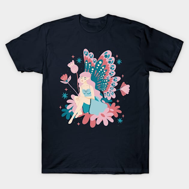 Beautiful fairy sitting on flowers T-Shirt by Anonic